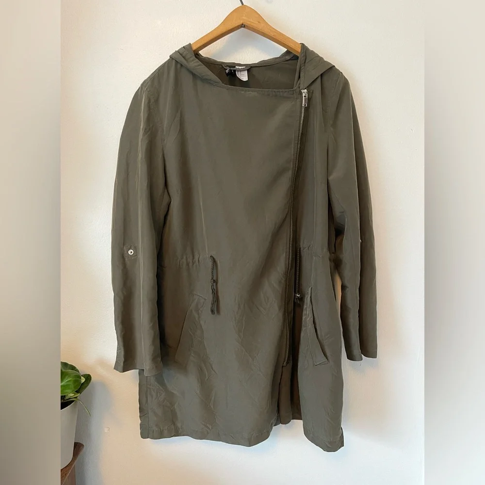 H&M Divided Olive Asymmetrical Zip Utility Jacket | Gorpcore Aesthetic Sz 10
